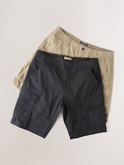 Navy Blue/Stone Natural 100% Cotton Cargo Shorts 2 Pack - Image 8 of 12