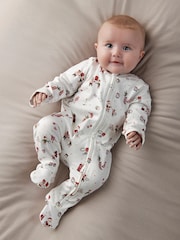 Mamas & Papas White Santa Christmas Print Sleepsuit - Image 1 of 7