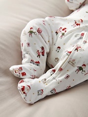 Mamas & Papas White Santa Christmas Print Sleepsuit - Image 4 of 7