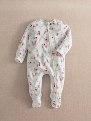 Mamas & Papas White Santa Christmas Print Sleepsuit - Image 5 of 7