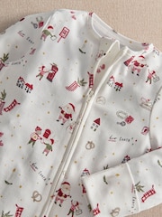 Mamas & Papas White Santa Christmas Print Sleepsuit - Image 6 of 7