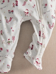 Mamas & Papas White Santa Christmas Print Sleepsuit - Image 7 of 7