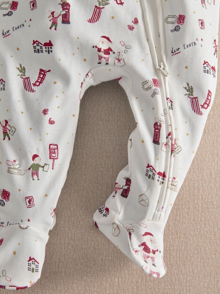 Mamas & Papas White Santa Christmas Print Sleepsuit - Image 7 of 7 Mamas & Papas White Santa Christmas Print Sleepsuit - Image 7 of 7