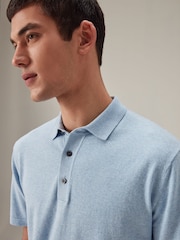 Light Blue Regular Fit Knitted Polo Shirt - Image 1 of 8