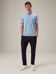 Light Blue Regular Fit Knitted Polo Shirt - Image 2 of 8