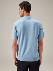 Light Blue Regular Fit Knitted Polo Shirt - Image 3 of 8