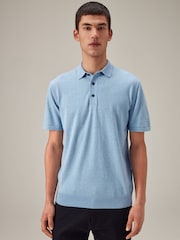 Light Blue Regular Fit Knitted Polo Shirt - Image 4 of 8