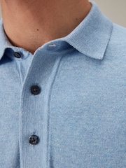 Light Blue Regular Fit Knitted Polo Shirt - Image 5 of 8