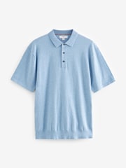 Light Blue Regular Fit Knitted Polo Shirt - Image 6 of 8