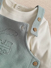 Mamas & Papas Green Tractor Embroidered Dungarees & Ribbed Top Set - Image 3 of 3