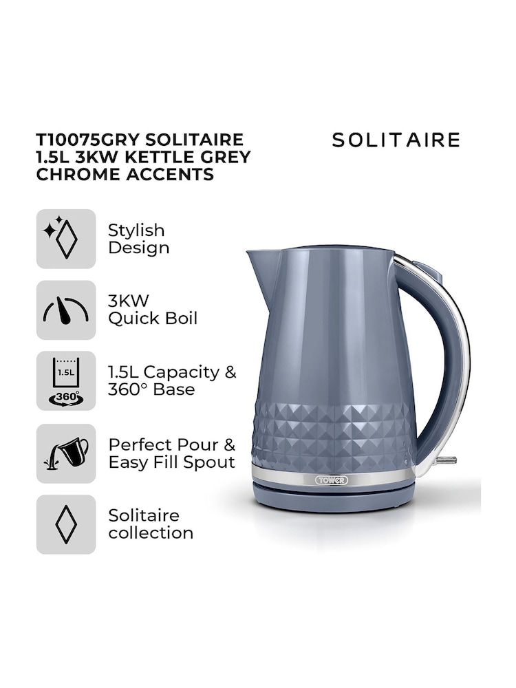 Tower Grey Solitaire 1.5L 3KW Kettle - Image 2 of 8
