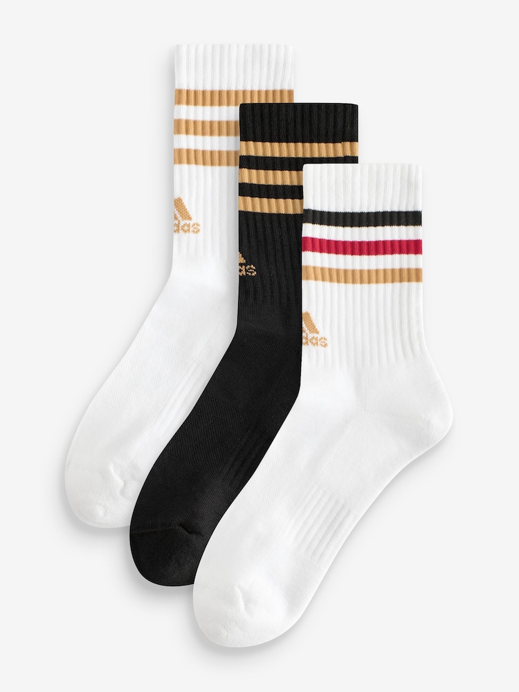 adidas Black/Gold 3-Stripe Crew Length Socks 3 Pack - Image 1 of 6