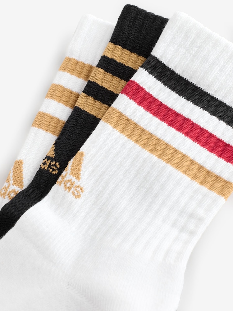 adidas Black/Gold 3-Stripe Crew Length Socks 3 Pack - Image 6 of 6
