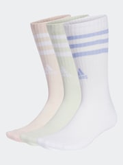 adidas Pink/Green 3-Stripe Crew Length Socks 3 Pack - Image 1 of 1