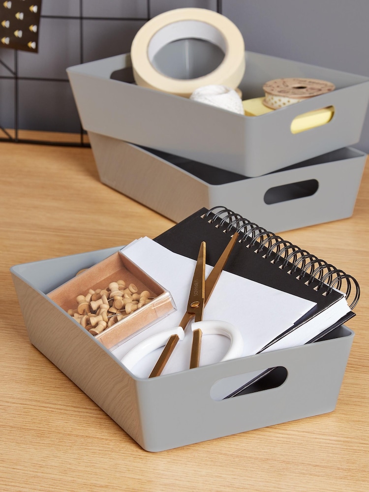 Wham Set of 4 Grey Studio Medium Rectangle Slim Plastic Storage Baskets - Image 2 of 2 Wham Set of 4 Grey Studio Medium Rectangle Slim Plastic Storage Baskets - Image 2 of 2