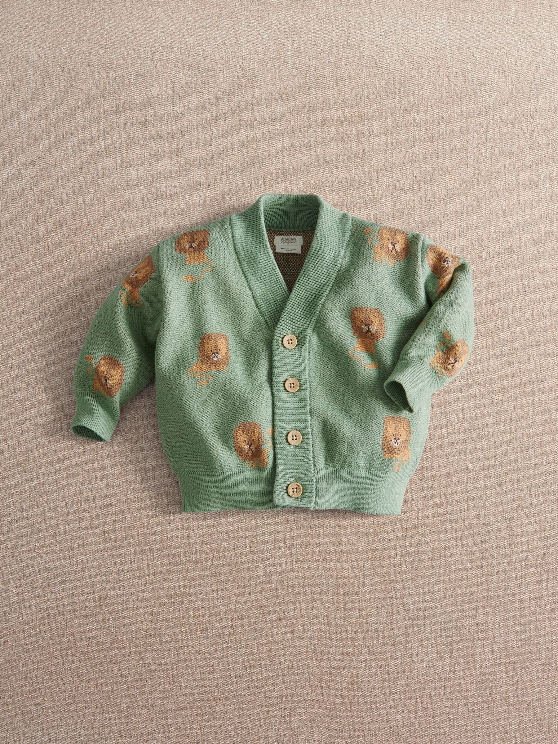 Mamas & Papas Green Lion Knitted Cardigan view 1