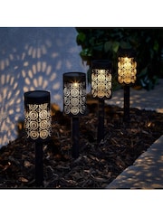 Lights4fun Black 4 Moroccan Solar Stake Lights - Image 1 of 1