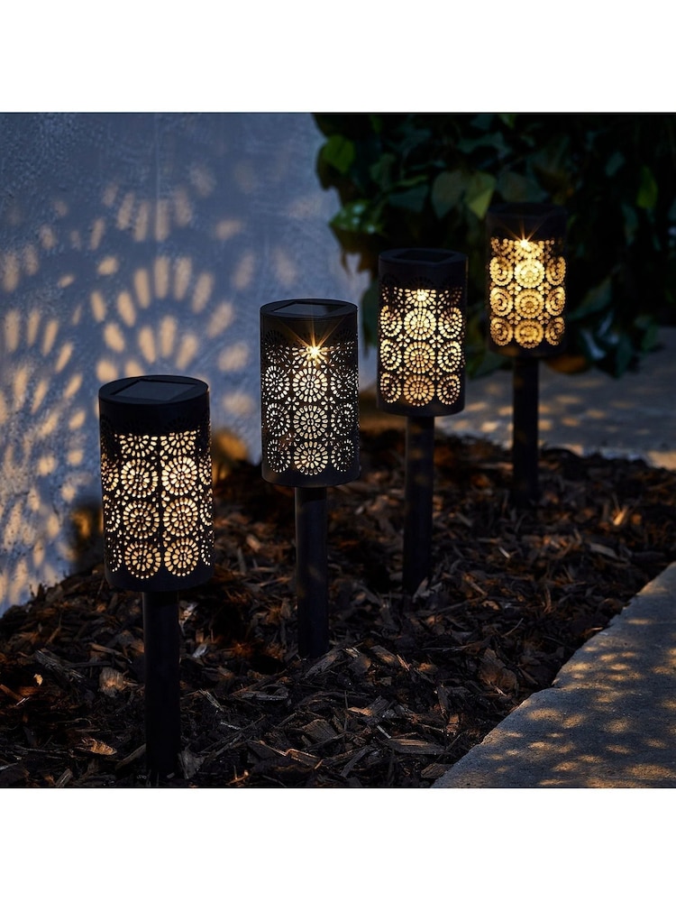 Lights4fun Black 4 Moroccan Solar Stake Lights - Image 1 of 1
