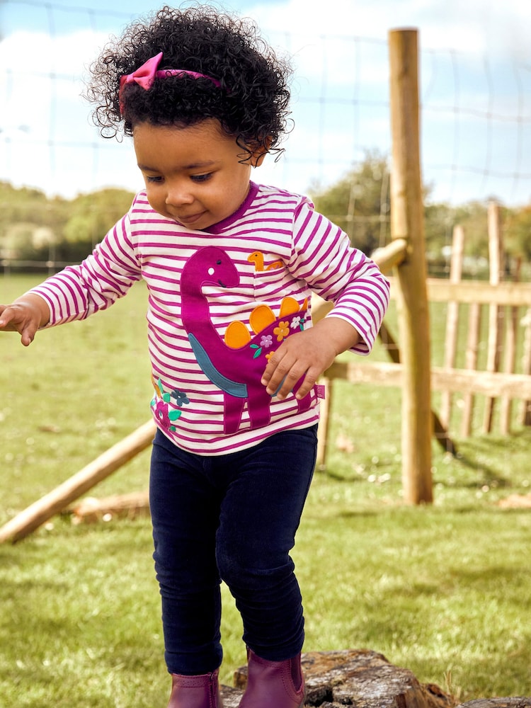 JoJo Maman Bébé Cream Girls' Dino Appliqué Top - Image 2 of 5