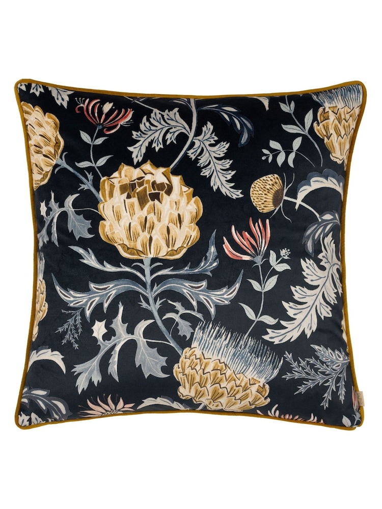Evans Lichfield Blue Chatsworth Artichoke Floral Piped Cushion - Image 2 of 5