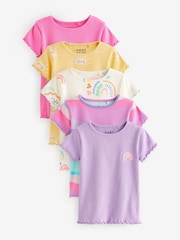 Pink Rib Short Sleeve T-Shirts 5 Pack (3mths-7yrs) - Image 1 of 8