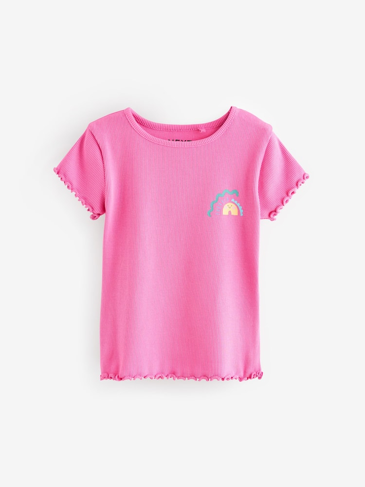 Pink Rib Short Sleeve T-Shirts 5 Pack (3mths-7yrs) - Image 2 of 8