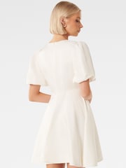 Forever New White Raffy V Neck Mini Dress contains Linen - Image 2 of 6