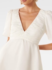 Forever New White Raffy V Neck Mini Dress contains Linen - Image 6 of 6