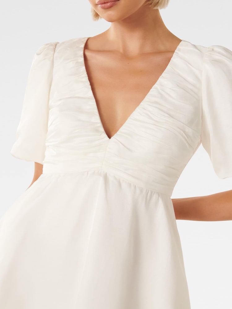 Forever New White Raffy V Neck Mini Dress contains Linen - Image 6 of 6