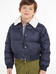 Tommy Hilfiger Kids Blue Quilt Cropped Puffer Jacket - Image 1 of 6