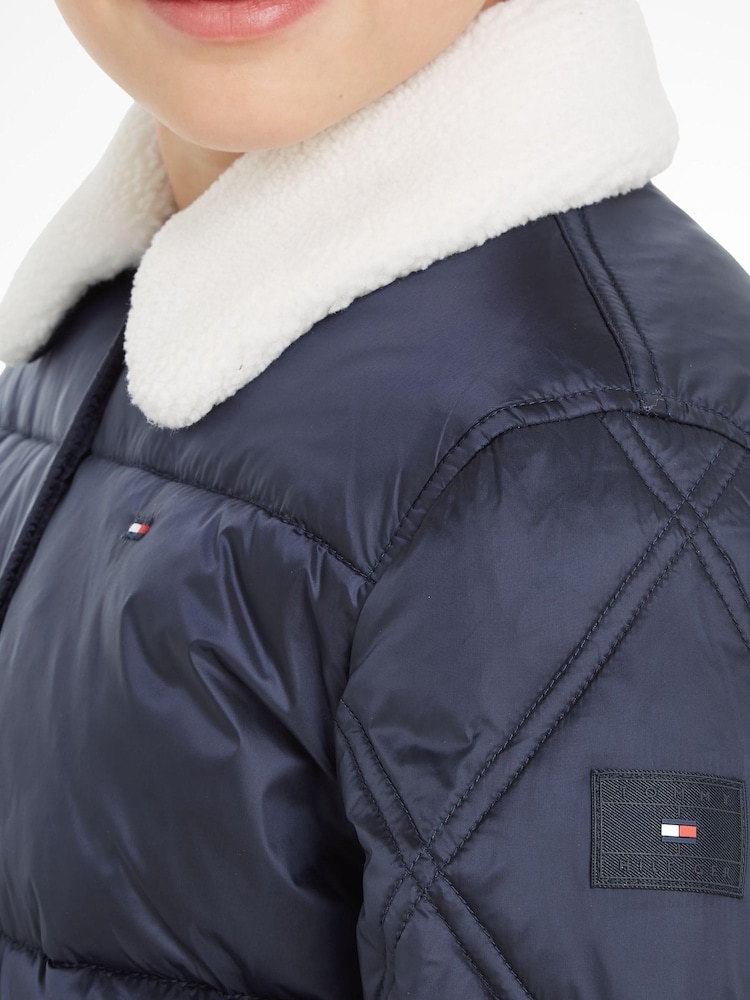 Tommy Hilfiger Kids Blue Quilt Cropped Puffer Jacket - Image 3 of 6