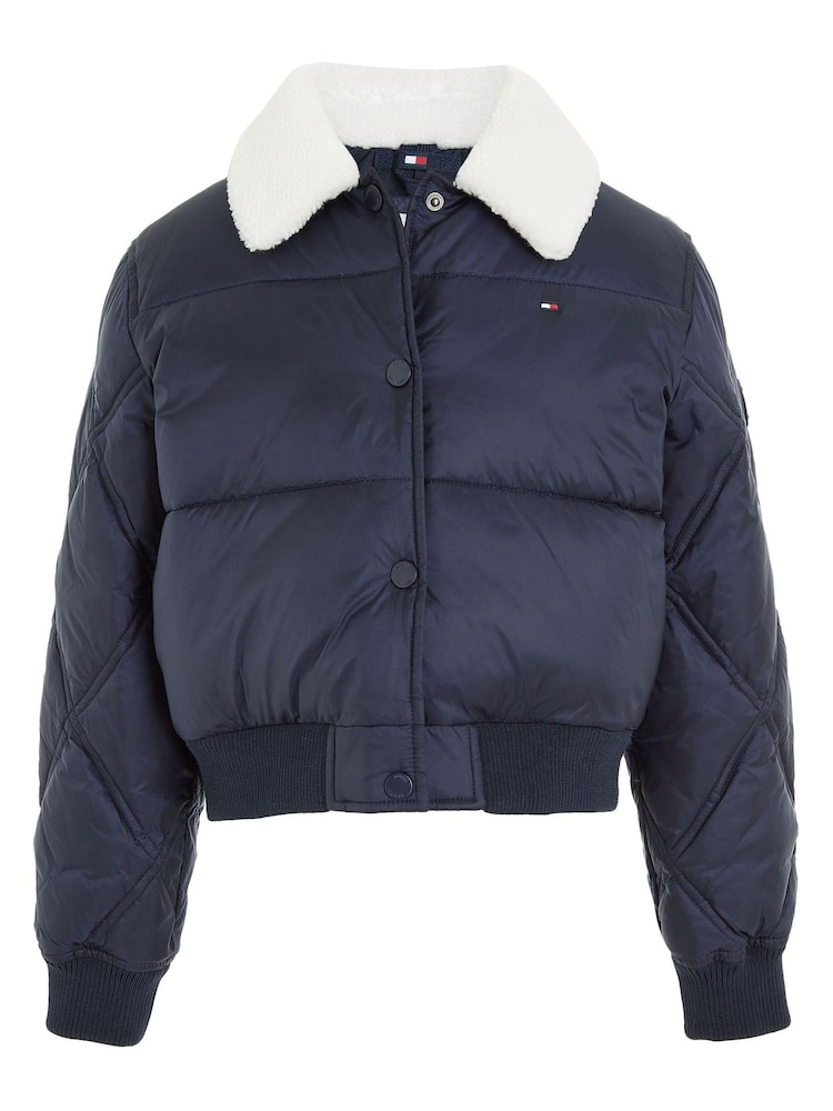 Tommy Hilfiger Kids Blue Quilt Cropped Puffer Jacket - Image 4 of 6