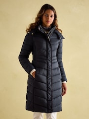 Joules Pembury Navy Blue Showerproof Longline Padded Coat With Hood - Image 1 of 7