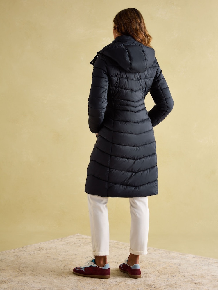 Joules Pembury Navy Blue Showerproof Longline Padded Coat With Hood - Image 2 of 7