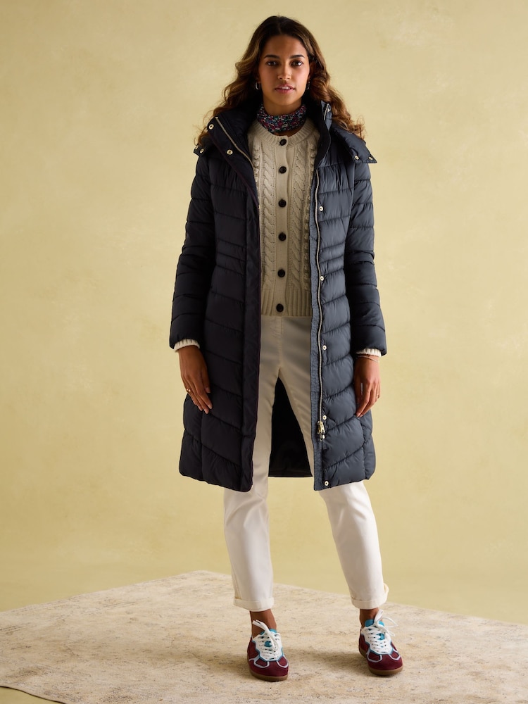 Joules Pembury Navy Blue Showerproof Longline Padded Coat With Hood - Image 3 of 7