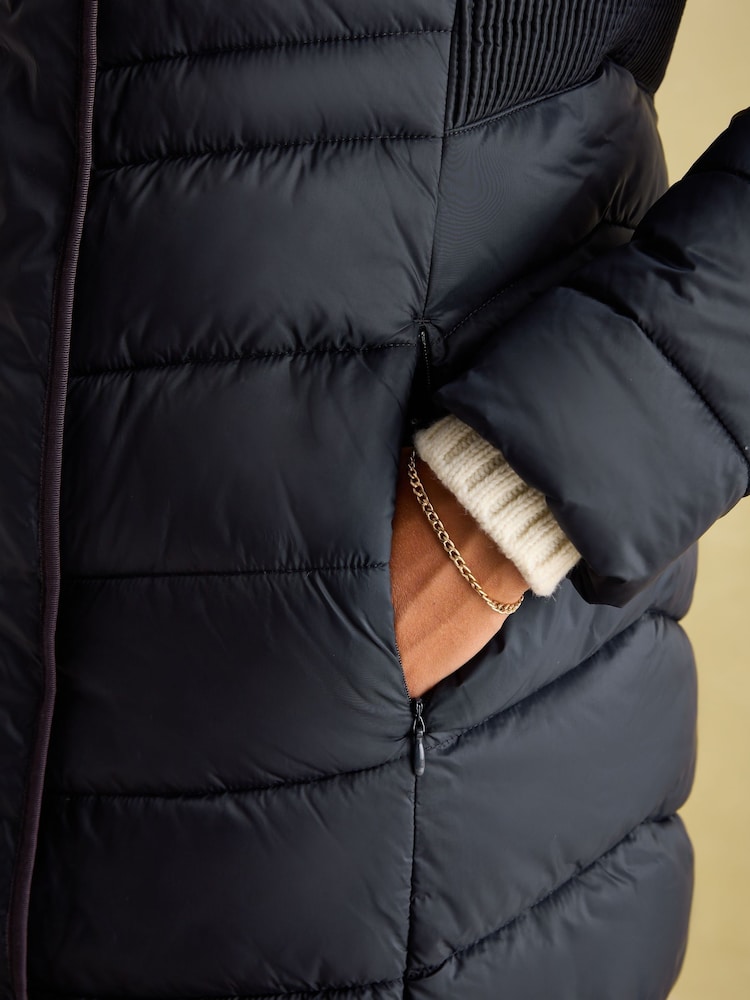 Joules Pembury Navy Blue Showerproof Longline Padded Coat With Hood - Image 6 of 7
