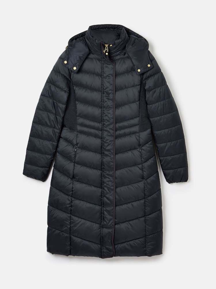 Joules Pembury Navy Blue Showerproof Longline Padded Coat With Hood - Image 7 of 7