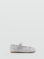 Mango Silver Glitter Strap Ballet Flats - Image 1 of 4