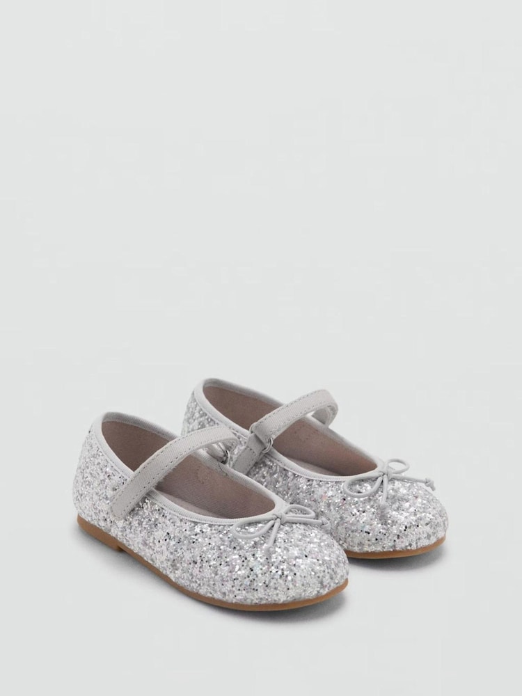 Mango Silver Glitter Strap Ballet Flats - Image 2 of 4