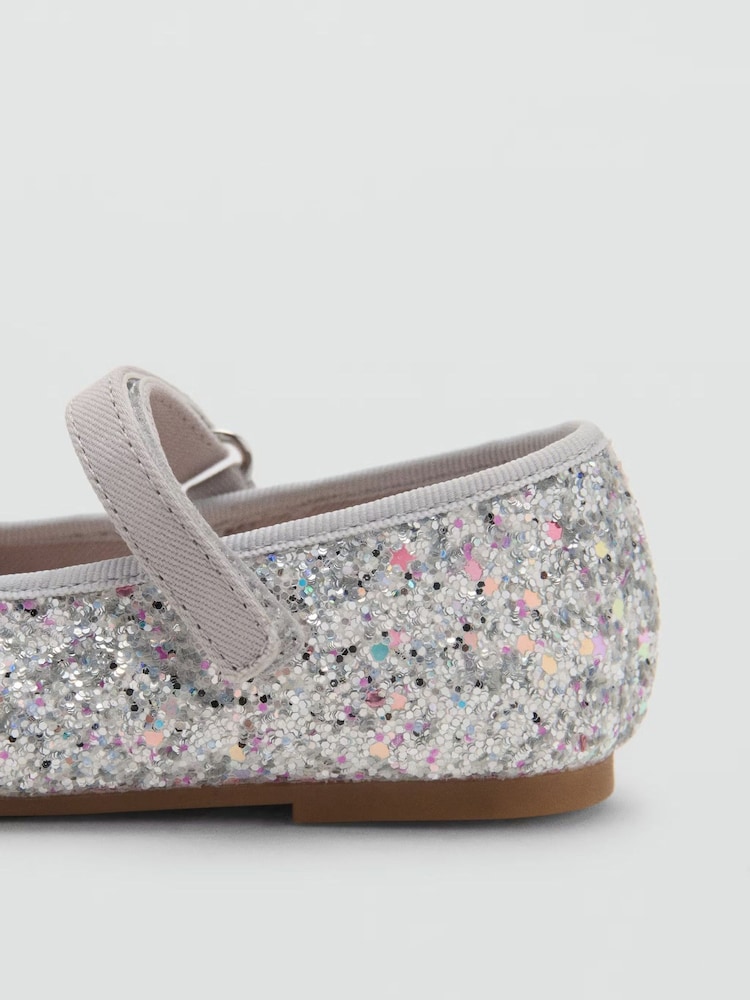 Mango Silver Glitter Strap Ballet Flats - Image 4 of 4