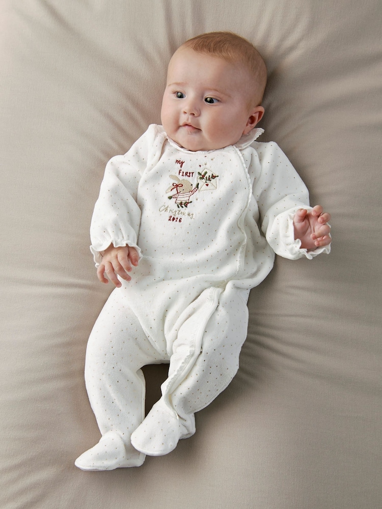 Mamas & Papas White My First Christmas 2026 Bunny Sleepsuit - Image 1 of 7