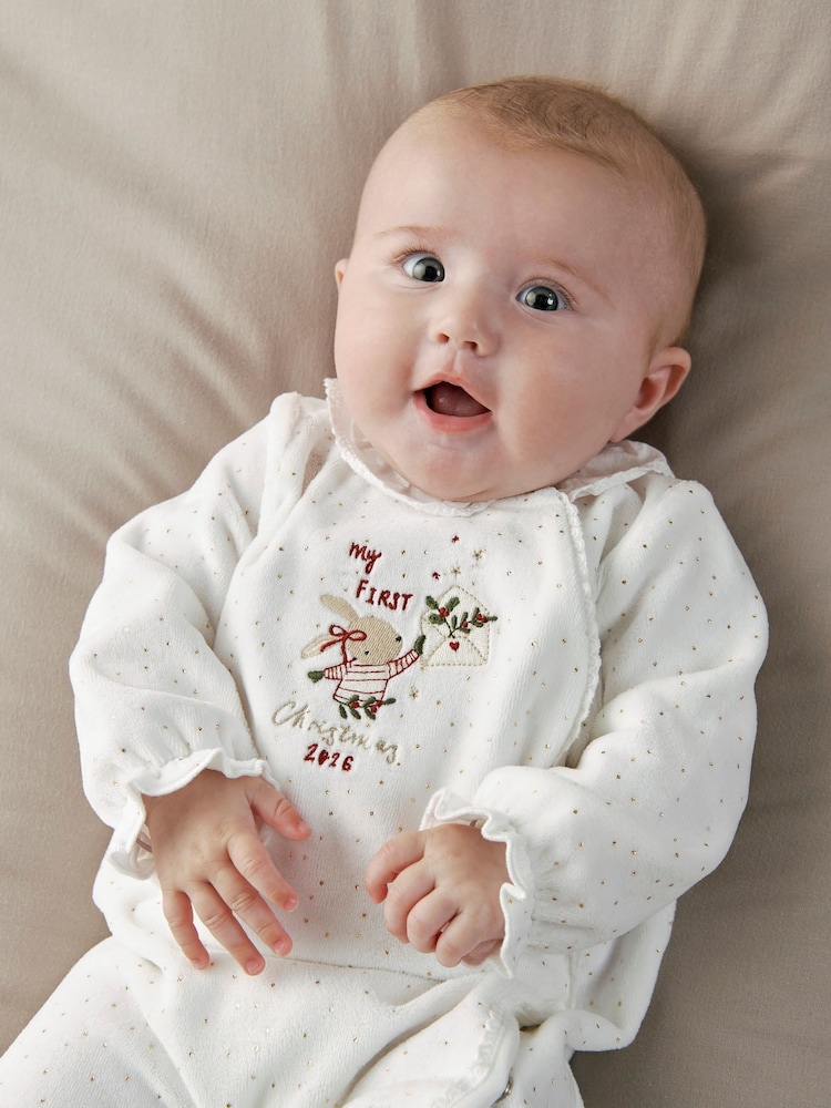 Mamas & Papas White My First Christmas 2026 Bunny Sleepsuit - Image 2 of 7