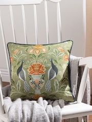 Evans Lichfield Green Chatsworth Peacock Country Floral Piped Cushion - Image 1 of 5