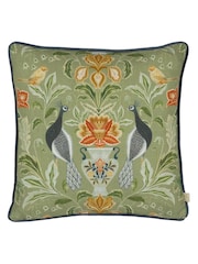 Evans Lichfield Green Chatsworth Peacock Country Floral Piped Cushion - Image 2 of 5