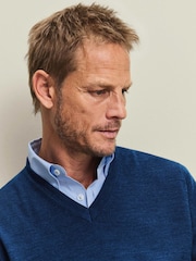 Charles Tyrwhitt Blue Pure Merino V-Neck Jumper - Image 2 of 5