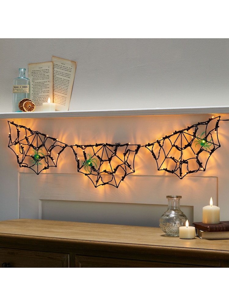 Lights4fun Black 90cm Spider Web Battery Operated Light - Image 1 of 2