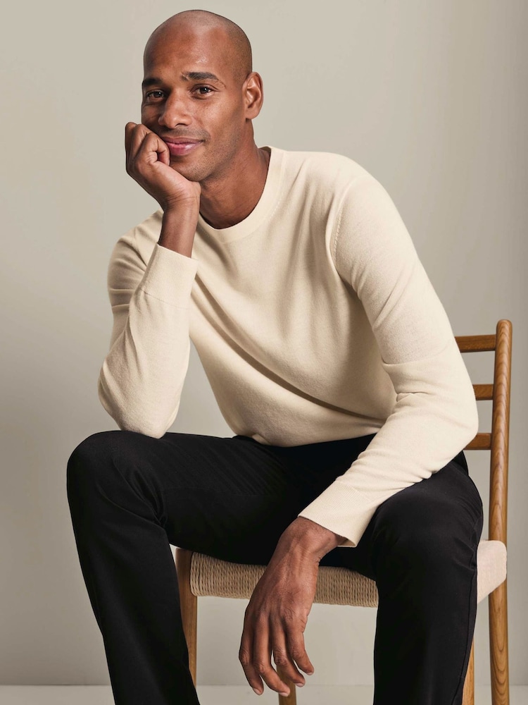 Charles Tyrwhitt Natural Pure Merino Crew Neck Jumper - Image 1 of 6 Charles Tyrwhitt Natural Pure Merino Crew Neck Jumper - Image 1 of 6