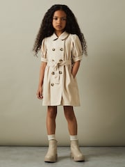Reiss Camel Naomi 4-9 yrs Puff Sleeve Belted Dress - Image 1 of 6