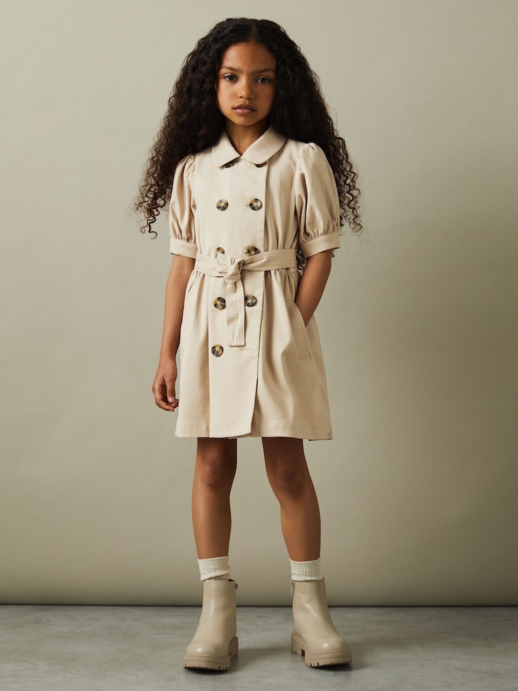 Reiss Camel Naomi 4-9 yrs Puff Sleeve Belted Dress - Image 1 of 6
