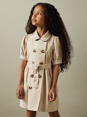 Reiss Camel Naomi 4-9 yrs Puff Sleeve Belted Dress - Image 3 of 6